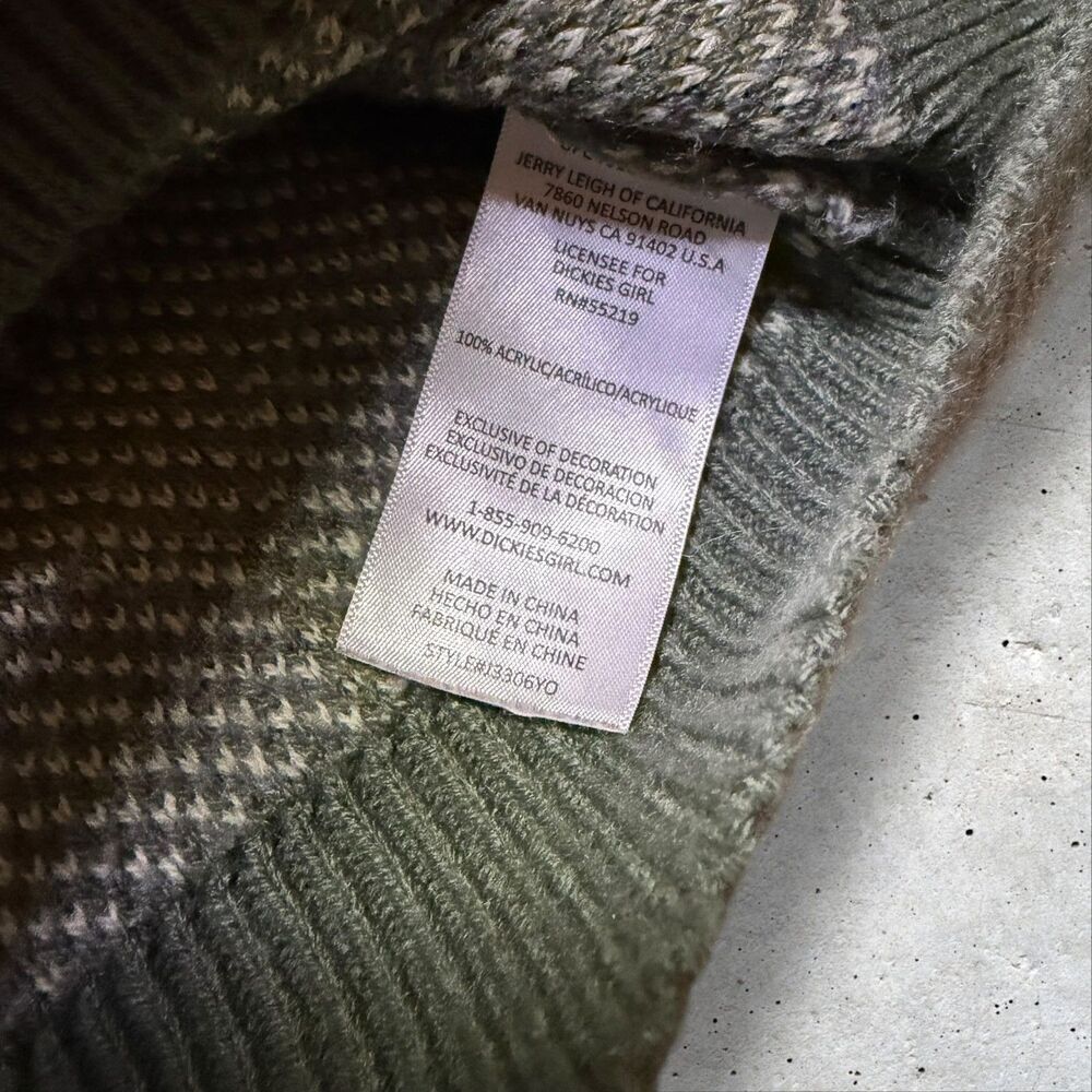 Dickies Girl Camo Knit Sweater Green Pullover Crewneck Acrylic Size L - Picture 8 of 10